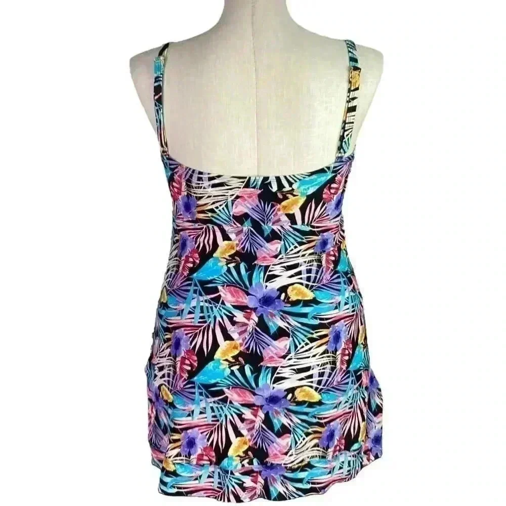 Shore Shapes Women 18 Tropical Floral One Piece Swimdress Multicolor Tiki Pin Up